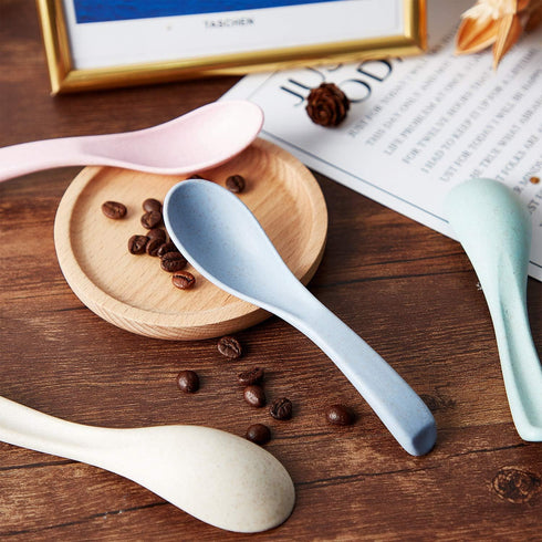 Outus 8 Pieces Wheat Straw Plastic Spoon, Portable Dinner Spoon, Dishwasher and Microwave Safe