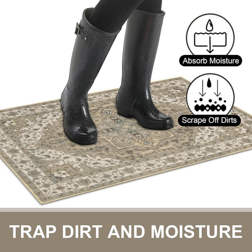 Collive Washable Indoor Doormat - Non-Slip Retro Floor Mat 20" x 32" Quick Absorbent Entrance Rug in Distressed Taupe