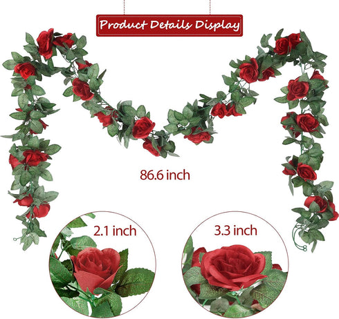 Syhood Artificial Rose Garlands - 14.4 ft Wine Red Flower Vine for Wedding Arch and Home Garden Decorations