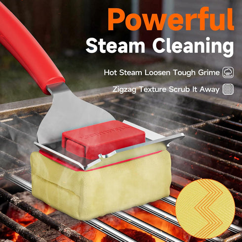 Bristle Free Grill Brush with Scraper for Outdoor Grill Cleaning, Safe Steam BBQ Grill Cleaner, Replaceable Head