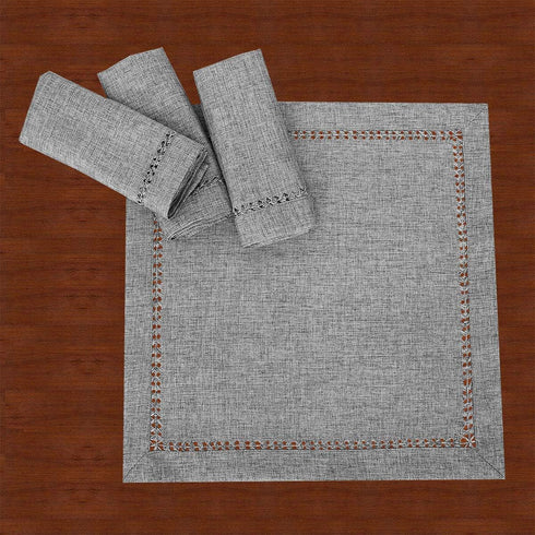 Grelucgo Set of 4 Handcrafted Dark Gray Cocktail Napkins, Double-Hemstitched (12 x 12 Inches)