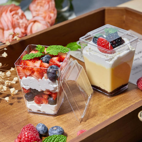 5 oz 75 25, Zezzxu Plastic Dessert Cups with Lids and Spoons Pcs Serves Banana Pudding Cups with Lids Mini Dessert
