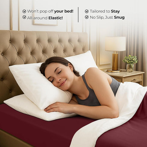 Utopia Bedding Queen Fitted Sheet - Deep Pocket Soft Microfiber Bottom Sheet, Red Burgundy, Easy Care