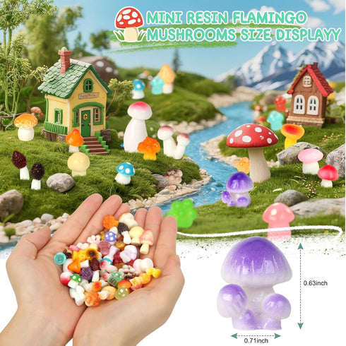 WEIZEW 100pcs Mini Mushrooms Tiny Resin Mushrooms Miniature Little Small Mushroom Figures Bulk for for Micro Fairy
