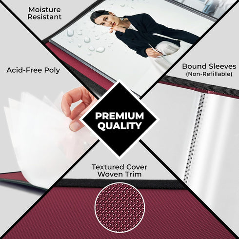 Dunwell Photo Album 8x10 (Ruby) - 24 Clear Sleeves, Black Mounting Paper, Professional Photography Book