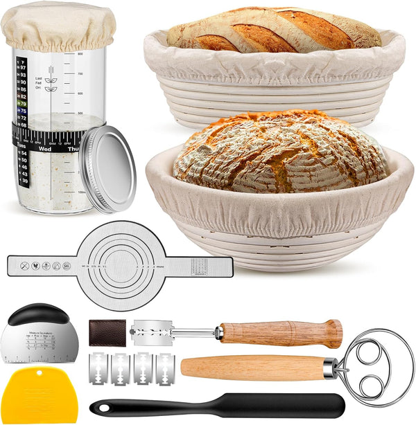 Sourdough Starter Kit with 2 Proofing Baskets, 36oz Sourdough Starter Jar, Bread