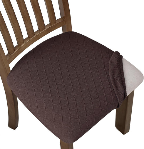 Stretch Chair Seat Covers 4 PCS, Removable Washable Anti-Dust Dining Room Slipcovers, Chocolate