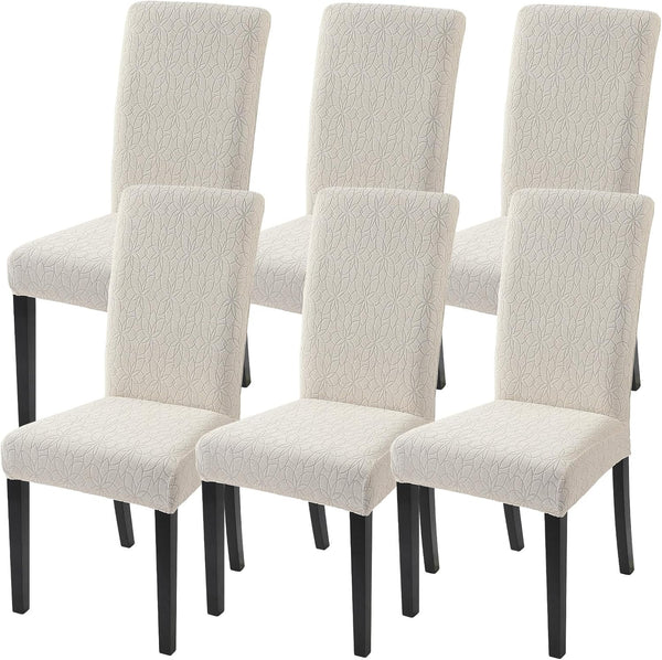 SearchI Jacquard Dining Room Chair Covers, Set of 6, Washable Parsons Chair Slipcover, Beige Floral