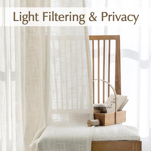 FMFUNCTEX Side Light Linen Texture Semi Sheer Narrow French Door Panels - 24 Inch x 72 Inch, 2 Panels