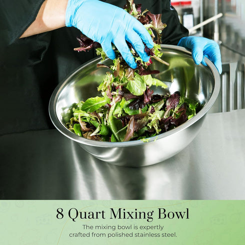 OCS Parts 8 Quart Mixing Bowl, 13.25-Inch Stainless Steel Professional Grade Flat Base for Kitchens