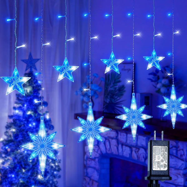 Star Icicle Lights Outdoor,126 Led 12 Star Hanging String Light with 8