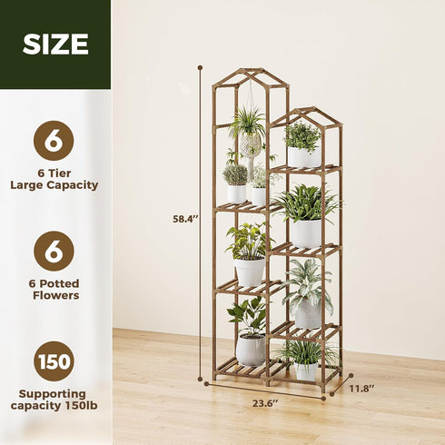 6 Bamworld Roof Shaped Plant Stand Indoor Outdoor Tier Tall Large Wood Plant Shelf Multi Tier Flower Stands Garden