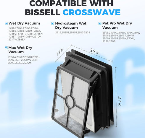 6 Pack 1866 3888A 1785 2210 2211 2304 2306 2551 2554 2590 2593 2596 1608684 Filters Compatible with Bissell Crosswave