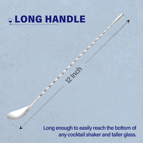 Briout Bar Spoon Cocktail Mixing Stirrers, Stainless Steel 12 Inches Long Handle, Silver 2 Pieces