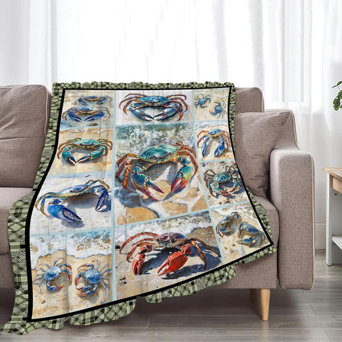 Luxvio Cozy 50"X40" Crab Blanket Coastal Crabs Throw Blanket Soft Warm Fuzzy Plush Gifts for Girls Women Lightweight