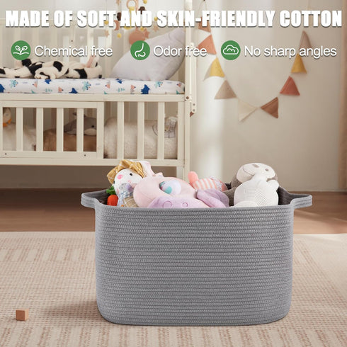 65L (19.7"x15.7"x11.8") Cotton Rope Large Blanket Basket for Living Room, Kids Room & Laundry, Storage Basket
