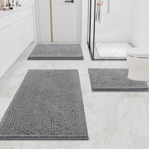 smiry Chenille U-Shaped Toilet Bathroom Rugs, Soft Absorbent Non-Slip Contoured Mats, Machine Washable (24"x20", Dark