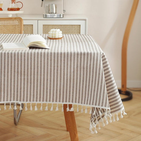 meioro Tablecloth Striped Fringe Table Cloth Rectangular Tablecloths Cotton Blend Table Cover