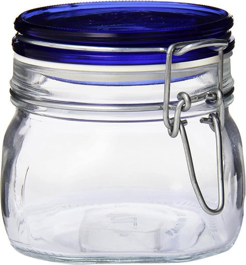 Bormioli Rocco Fido Square Jar, 17-1/2-Ounce, Blue Lid
