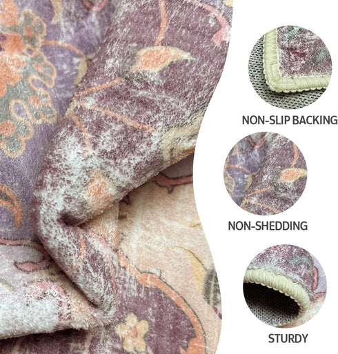 35 Boho Vintage Area Rugs Washable Non-Slip Traditional Mauve Purple Carpet for Nursery Living Room Bedroom Dining Room