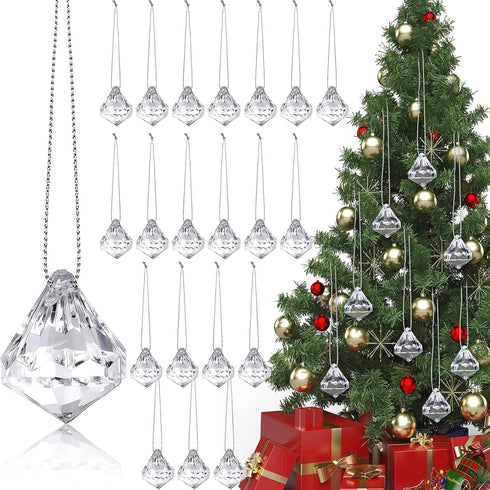 60 Pieces Acrylic Crystal Ball Christmas Tree Ornaments, Acrylic Diamond Pendants with Silver Thread for Decorations