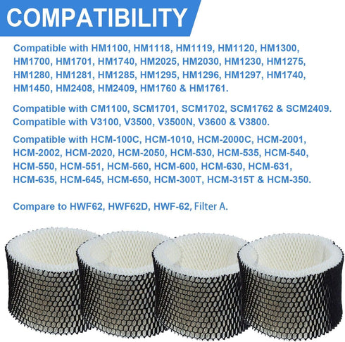 HWF62 Humidifier Replacement Filter Fit for Holmes - Letter A, Filters Compatible with Holmes, Sunbeam and Bionaire Cool Mist Humidifiers, 4-Pack by HZPOWEN