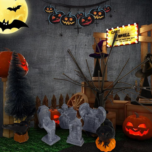 12 Pcs Miniature Resin Tombstones, Mini Gravestone Figurines, Multiple Sizes for Mini House Graveyard Scene, Halloween