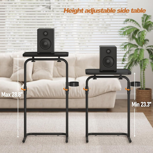 TB01BK091 TUTOTAK C Shaped End Table with Tiltable Surface, Adjustable Height Side Table, Slide Under Couch Table TV