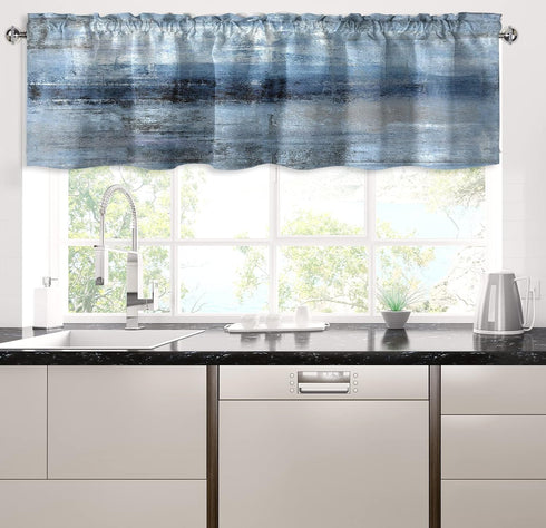 Blue Grey Kitchen Valances for Windows, Abstract Art Window Treatment Valances for Living Room and Bedroom