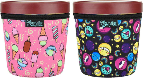 Beautyflier Reusable Ice Cream Sleeves, Neoprene Ice Cream Pint Holder with Handle, 14-16oz