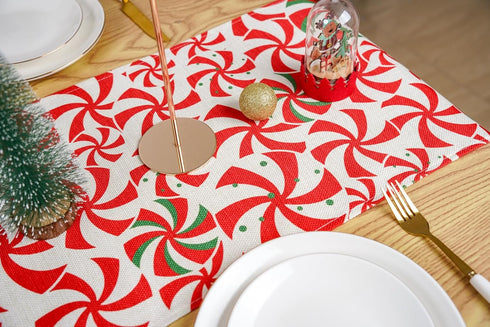 13x36 Inch Christmas Table Runner Candy Cane Swirl Lollipops Red Table Decoration for Home Seasonal Winter Xmas Holiday