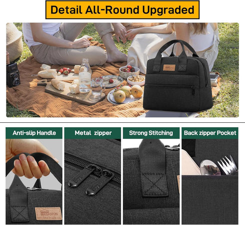 HOMESPON Insulated Lunch Bag for Women Men Cooler Lunch Box Tote for Work Picnic (Black)