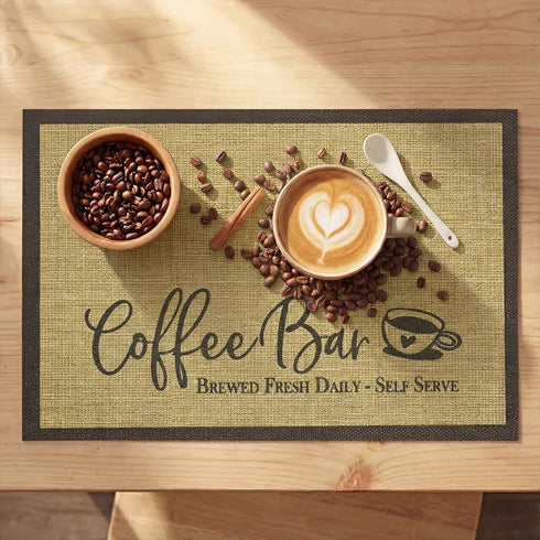 Set 2, Artoid Mode Coffee Bar Mat of Plastic Vinyl Washable Woven Non-Slip Table Mats for Coffee Machine Decor