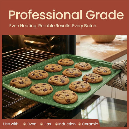 Bakken- Swiss Set Commercial Sets, 450 Set 6 BAKKEN Kitchen Baking Pan - Nonstick Green Marble Coating, Grade Carbon