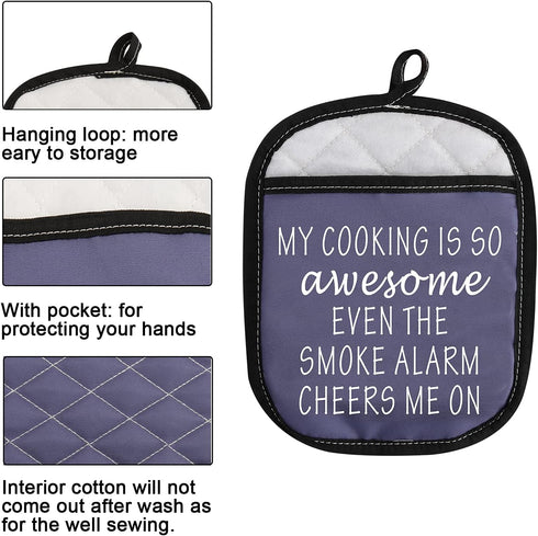 Funny Oven Pads Pot Holder with Pocket, "My Cooking is So Awesome Even The Smoke Alarm Cheers Me On"