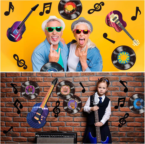Zonon 40 50s 80s Pcs Music Party Decorations Musical Notes Rock and Roll Record Cutouts Silhouettes Record Guitar Party