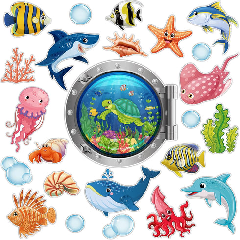 24 Pcs Cruise Door Decorations, Magnetic Ocean Sea Animals Stickers for Refrigerator and Party