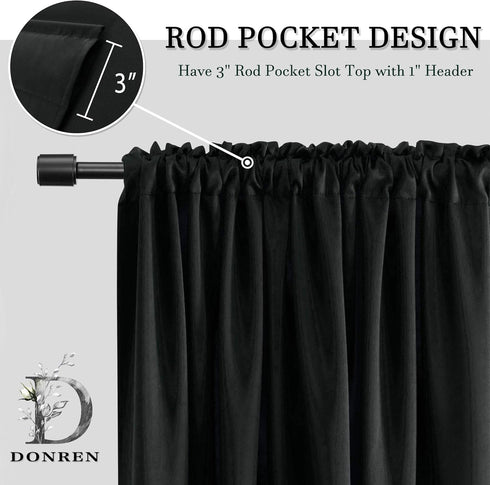 DONREN 12 Inches Long Black Valances - 2 Panels Blackout Window Valances with Rod Pocket for Basement