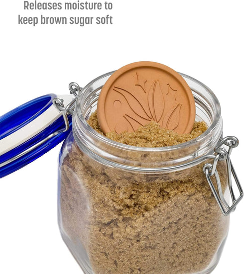 Goodful Brown Sugar Saver Disc, Elegant Leaf Design, Reusable Food Safe Terracotta, 2 Pack for Food Storage