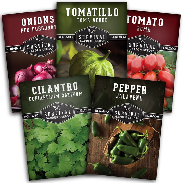 5 Variety Salsa Garden Seed Kit Seeds for Planting Tomato, Tomatillo, Onion,