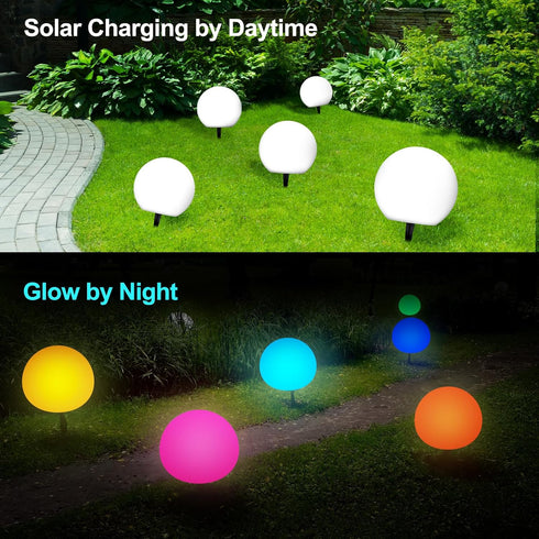 IP65 8-inch LOFTEK Solar Ball Lights with Ground Pile, RGB Colors Changing Floating Pool Ball Lights, Waterproof USB