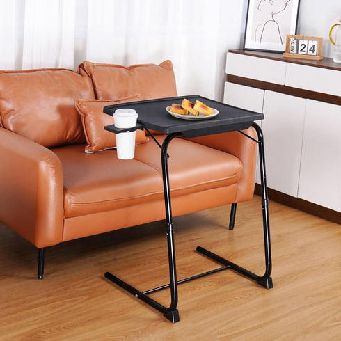 Allpop 6 3 TV Tray Table - Adjustable TV Dinner Tray for Eating, Folding Laptop Table with Heights & Tilt Angles, Cup