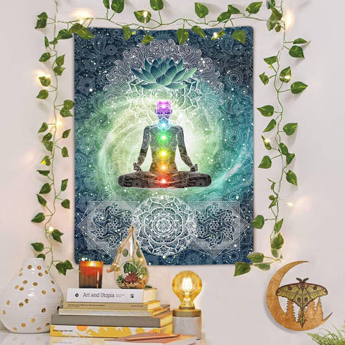 Yoga Decor Tapestry, Meditation Vertical Tapestry Wall Hanging for Bedroom, Lotus Tapestries Poster Beach Blanket (40W