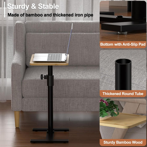 360 (1, Sofa Armrest Tray Table - Bamboo Swivel TV Trays - Height Adjustable Side Table for Bed or Chair with Phone