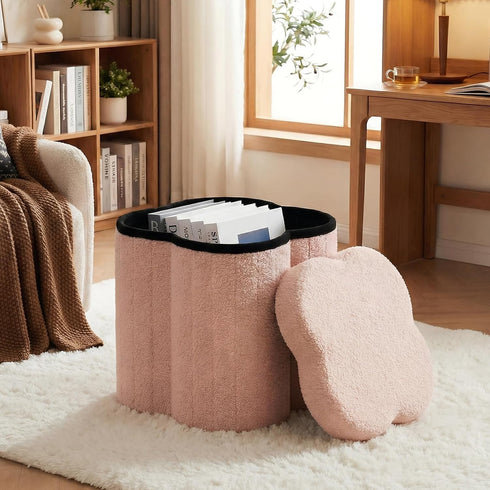 12.6" Flower Shaped Foldable Storage Ottoman,Small Foot Rest with Hidden Storage for Dorm Room/Living