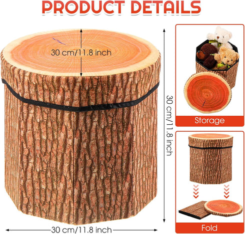 3 Pack 12 12 Inch Amylove Tree Stump Storage Stool x Stool Ottoman, Cute Folding Storage Toy Box with Foam Cushion