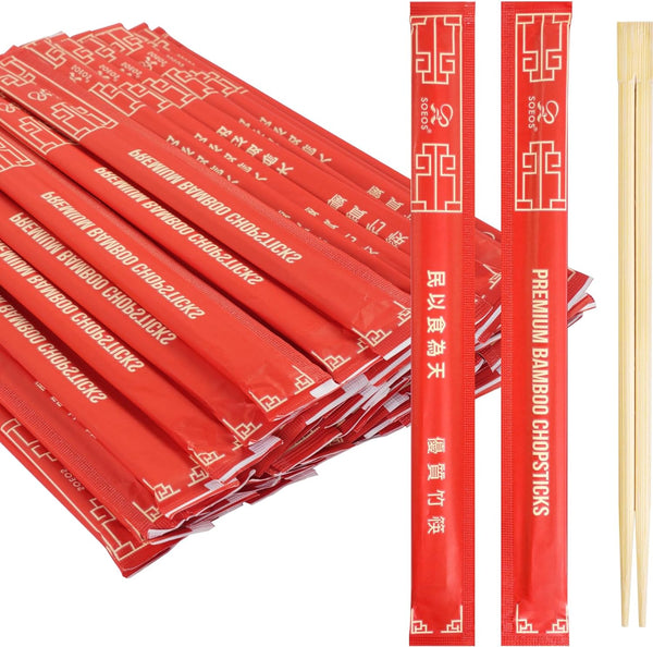 Soeos Disposable Chopsticks, Approx. 100 Sets, Individually Wrapped Wooden Chopsticks for Sushi & Asian Dishes