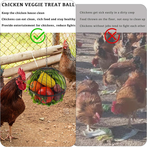 7.1 Inch 15.7 Inch Hanging Chicken Feeder - Large Iron Chicken Veggie Treat Ball - Sturdy Chicken Treat Holder