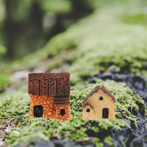 WINOMO 4PCS Miniature Gardening Landscape Micro Village Stone Houses, Thumbnail House Thatched Huts for Fairy Garden