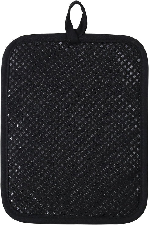 100% Cotton with Silicone Kitchen Everyday Basic Pot Holder Heat Resistant Coaster Potholder Oven Mitts Set of 2 (Black)